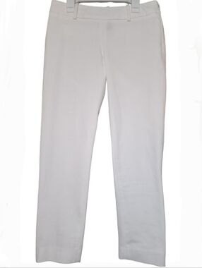CYNTHIA ROWLEY White Cropped Flat Front Chino Pants W/ Side Zipper Sz 0 EUC
